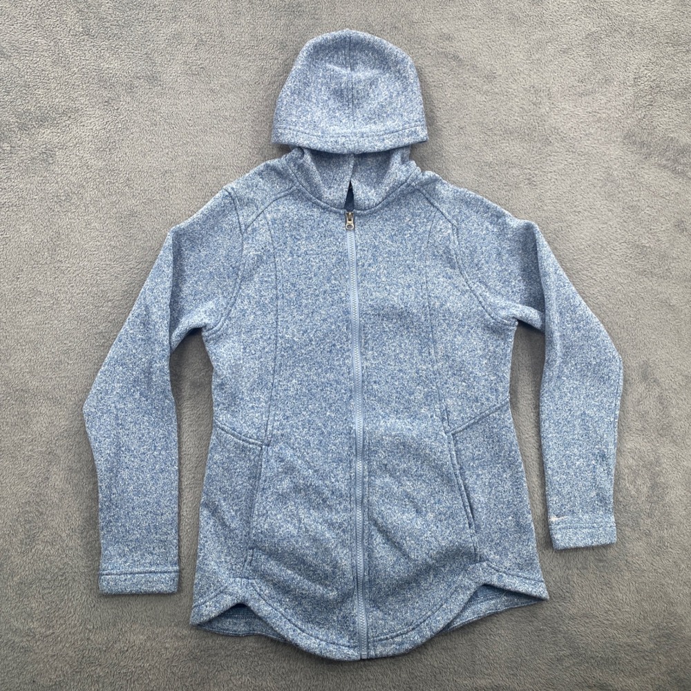 Eddie Bauer Full Zip Hoodie Womens M Blue Marled Fleece Lined Sweater Jacket